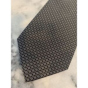 Mondo Uomo 100% Silk Handmade Geometric Brocade Black White Tie Made In Italy